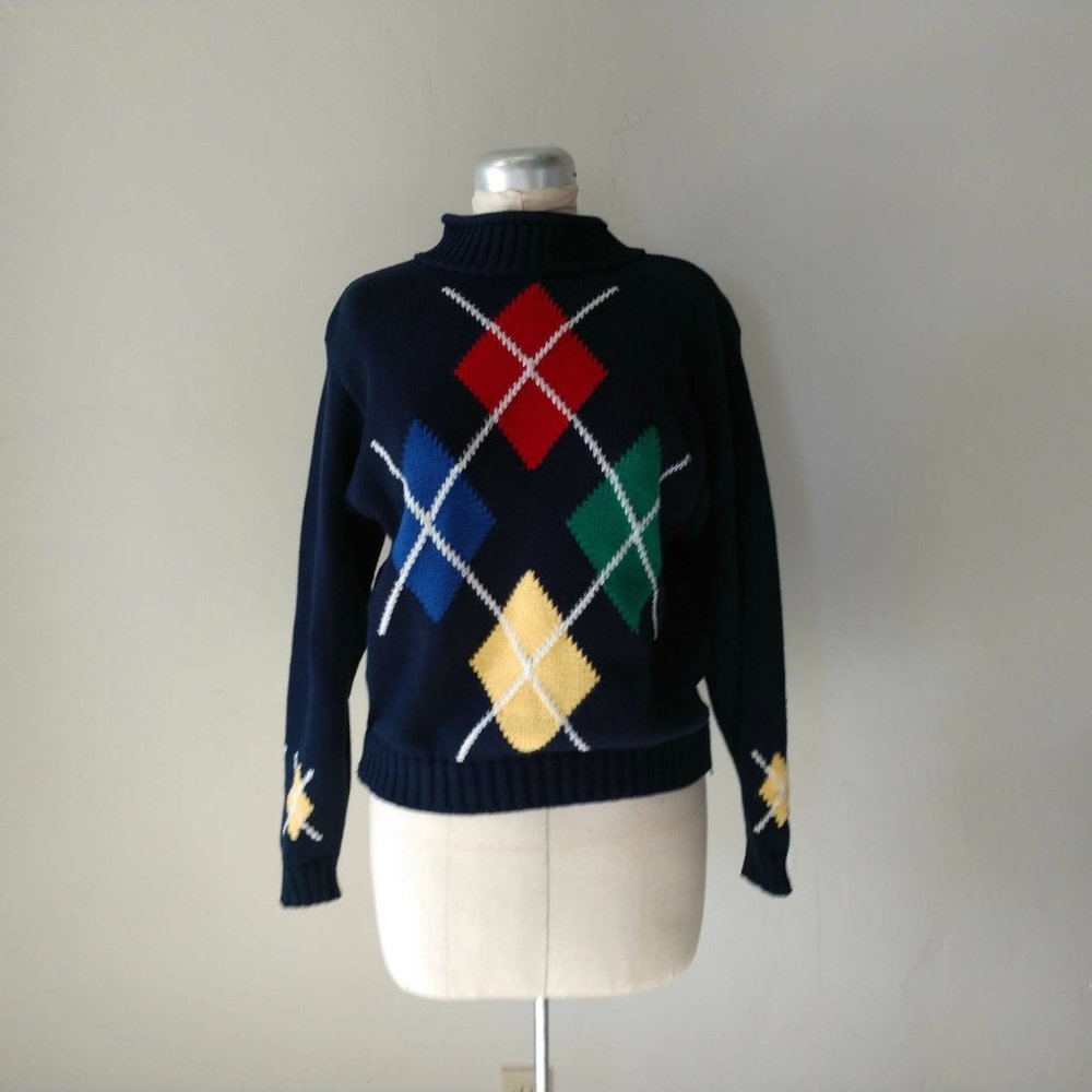 Vintage Argyle Sweater, Primary Colors, Preppy